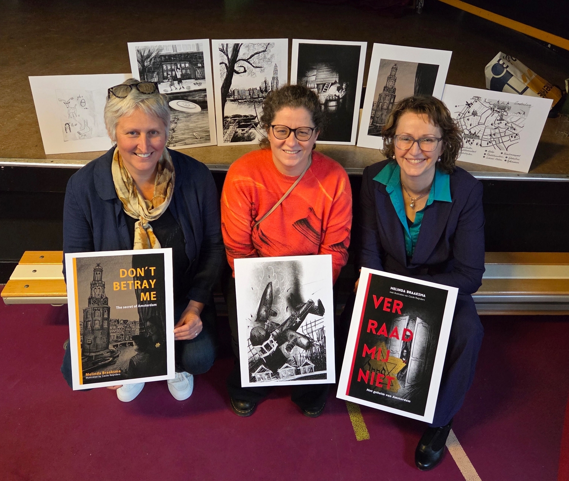 Dafne Arlman Cecile Reijnders en Melinda Braaksma bij de boekpresentatie van Verraad Mij NIet